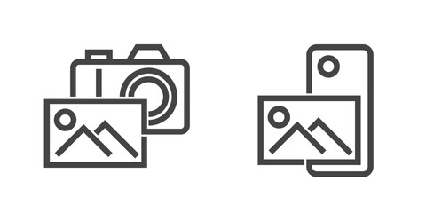 Camera phone and photo camera - icons in bold line