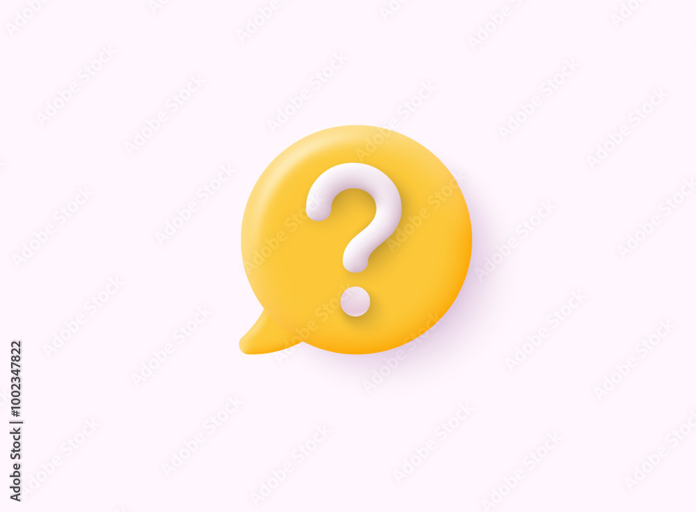 Poster 3d yellow question mark. faq problem solution symbol. 3d vector illustration on isolated background.