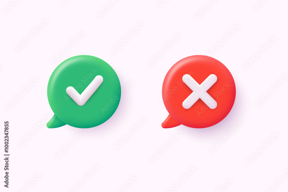 Aufkleber right and wrong 3d buttons. tick cross, red and green glossy round checklist icons. 3d web vector il