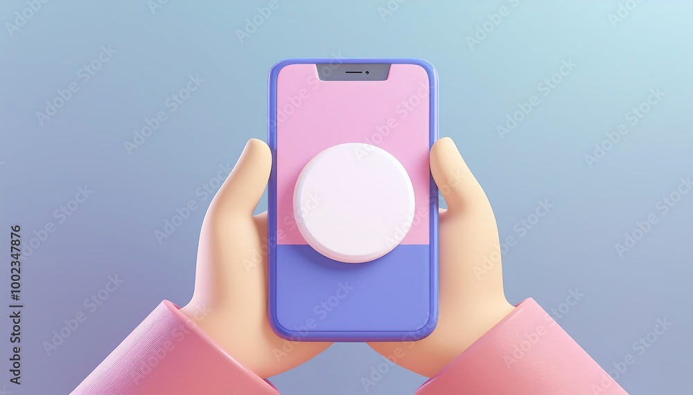 Poster A colorful smartphone held in hands featuring a circular grip, set against a soft gradient background.
