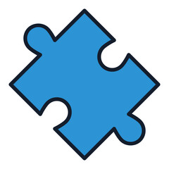 One Blue Jigsaw Puzzle Piece vector colored icon or sign