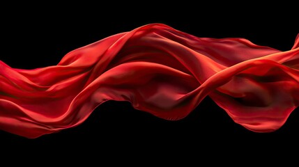 Red silk scarf flow in front of black background. Abstract fabric curve flying on dark backdrop. Elegant fashion and beauty magazine mockup design.with generative ai