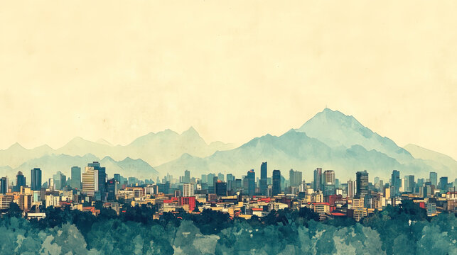 Ambato, Ecuador, color pen pencil hand-drawn effect drawing illustration for travel poster, card, wallpaper, backdrop or banner. Modern, clear, artistic and simple