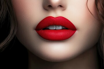 Fototapeta premium Close-up of a Woman's Mouth with Red Lipstick