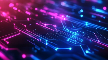Obraz premium Abstract digital background with colorful glowing lines and futuristic elements, representing technology in a data center or internet network concept