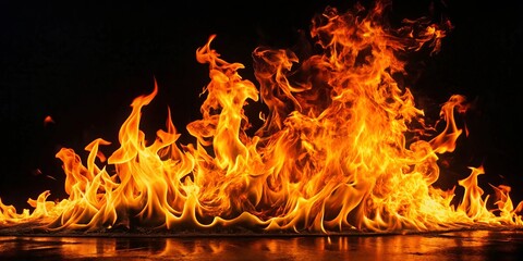 Intense flames flicker vividly against a dark backdrop, conjuring an electrifying and dramatic ambiance that captivates