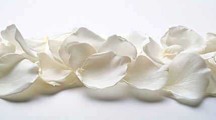   A cluster of white blossoms resting on a pure background, centered by a single flower