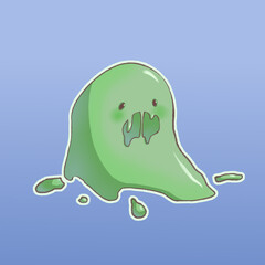 scary green halloween slime isolated on blue background