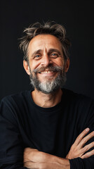 Fototapeta premium handsome caucasian smiling man with beard isolated on black background looking at camera
