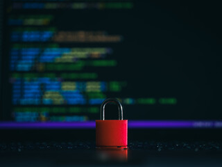 A red key on the lactop computer, Security or safe on the internet, Cyber hacking