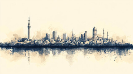 Fototapeta premium Baghdad, Iraq, color pen pencil hand-drawn effect drawing illustration for travel poster, card, wallpaper, backdrop or banner. Modern, clear, artistic and simple