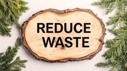 Reduce Waste Message on Natural Wood Slice