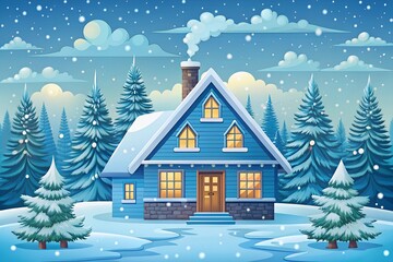 Naklejka premium Christmas Winter Holiday House Vector Flat Style Illustration type image