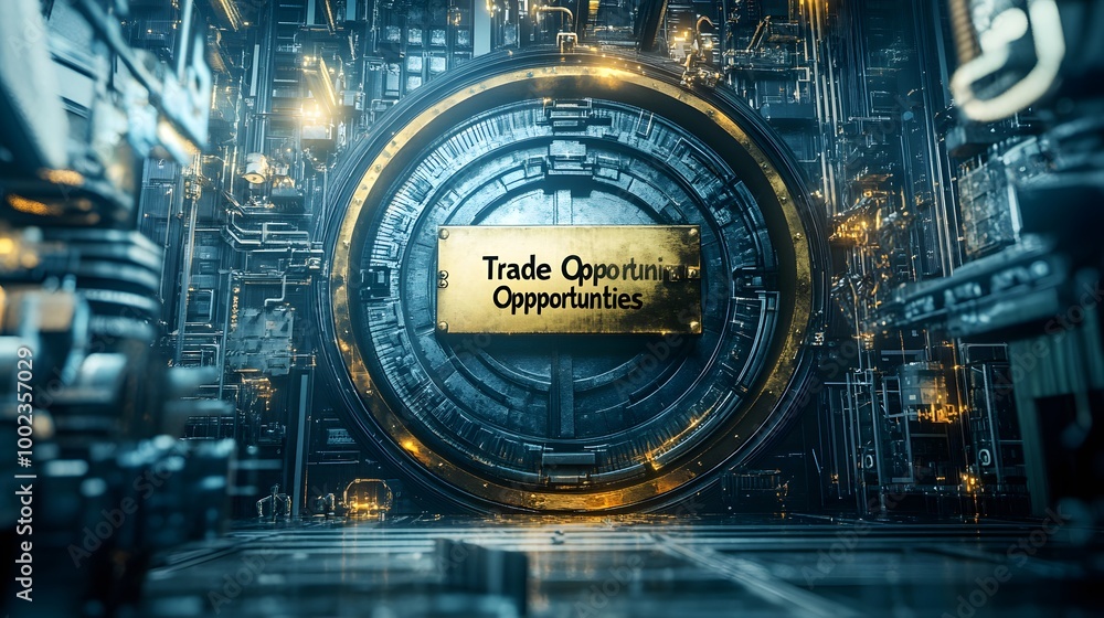 Poster a futuristic digital interface featuring a circular portal with the text 