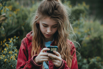 A young participant engaging in a social media challenge in a lush garden during the afternoon hours