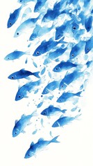 Fototapeta premium A School of Vibrant Blue Fish Swims Gracefully in an Artistic Underwater Design