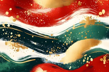 Obraz premium A vibrant abstract design featuring swirling red, green, and gold patterns with a textured feel, perfect for festive or decorative use.