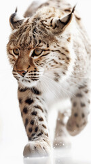 Obraz premium lynx walks and growls, isolated on white