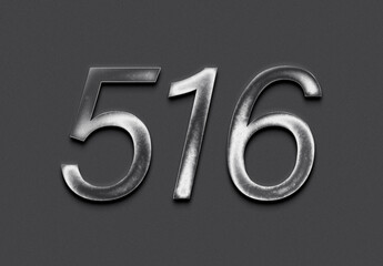 Chrome metal 3D number design of 516 on grey background.