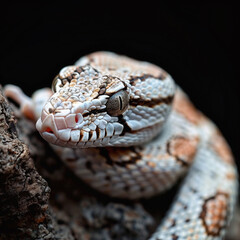 Obraz premium close up of snake on black background looking at camera