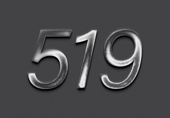 Chrome metal 3D number design of 519 on grey background.
