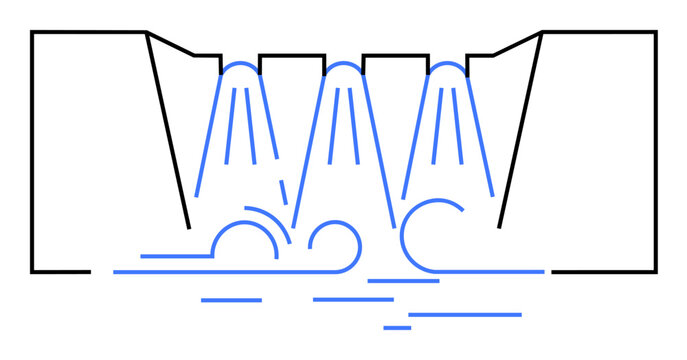 recommend clip art: Dam structure with cascading water. Ideal for engineering, water management, renewable energy, sustainability, and environmental protection concepts. Simple line art style.