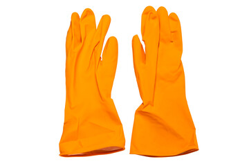 Orange plastic gloves isolated on background, clipping path