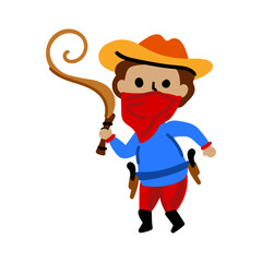 Funny cowboy character in cartoon style. Vector illustration isolated on white background