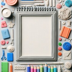 3D plasticine frame with school objects. Fun border for children announcements, covers, advertising
