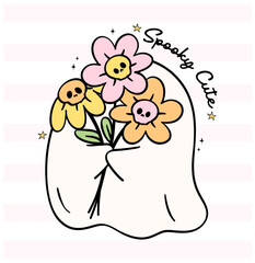 Retro Pastel Halloween flower Ghost Coquette Spooky Cute Cartoon Doodle Character