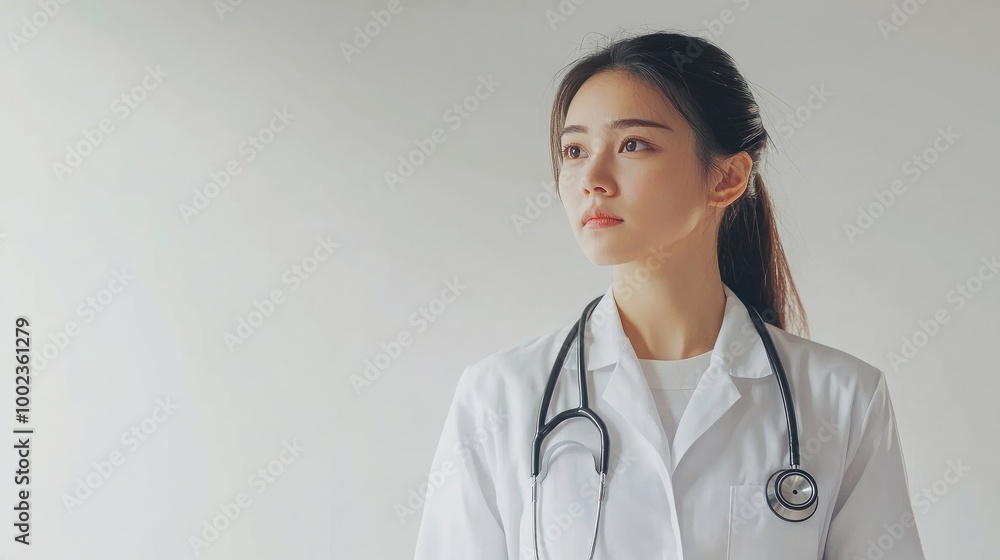 Wall mural young doctor wearing a stethoscope