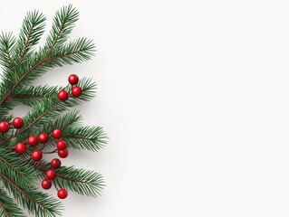 Evergreen Branch with Red Berries for Festive Decor