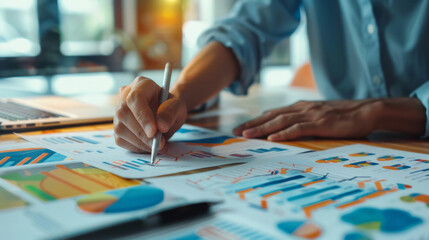 Exploring new concepts through infographics during a collaborative brainstorming session in a modern office setting