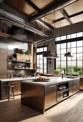 Fototapeta premium optimal industrial kitchen layout featuring efficient equipment arrangement enhanced workflow productivity, appliances, cooking, commercial, countertops