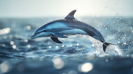Fototapeta premium A dolphin jumps out of the water with its mouth open and its head above the water