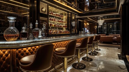 Fototapeta premium A luxurious retro-themed bar with a mirrored back wall