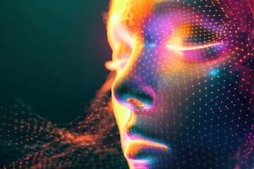 Obraz premium Abstract background featuring face recognition biometric elements, highlighting technology and security.