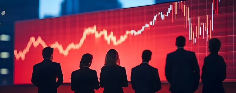 Business Team Observing Declining Financial Curve Representing Lowered Interest Rates and Corporate Strategy Challenges