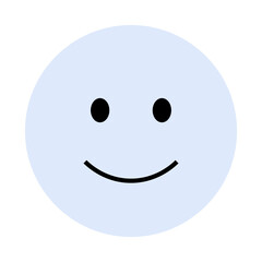 A minimalist happy face with a light blue background. The face has two black eyes and a curved happy. Ideal for expressing positivity, conveying happiness, friendly messages, playful themes