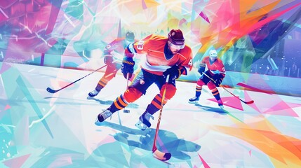 Exciting Outdoor Ice Hockey Match With Players in Jerseys on a Snowy Mountain Rink