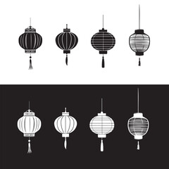 Traditional Chinese Lantern Set in Black and White Minimalist Design