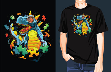 Dino puzzle neon space t-shirt design unique idea © Nur