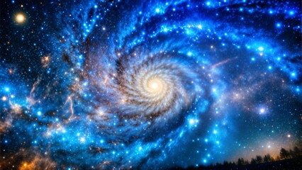 Fototapeta premium Stunning spiral galaxy with vibrant blue hues and sparkling stars in the vast cosmos 