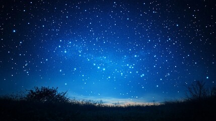 Twinkling Stars in a Deep Blue Night Sky, a tranquil scene filled with shimmering stars, inviting stargazers to immerse themselves in the beauty of the cosmos.