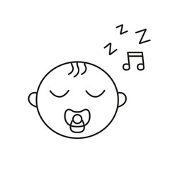 Sleeping Baby with Pacifier Line Icon. Infant with Lullaby and ZZZ Sign Outline Symbol. Editable Stroke. Isolated Vector Illustration