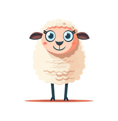 A happy cartoon sheep with large eyes and a cute smile. The sheep is white and fluffy, standing upright and looking friendly and approachable.