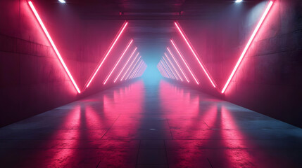 Fototapeta premium Neon Lights Corridor 3D Illustration
