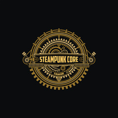 Steampunk badge logo with vintage gear circle