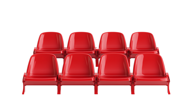 Red Stadium Seats  isolated on transparent or white background 
