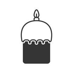 Traditional Eastern Europe Easter cake paska with candle – sweet festive bread with icing icon. Outline and silhouette pictogram for web, decoration, logo template. Isolated vector illustration